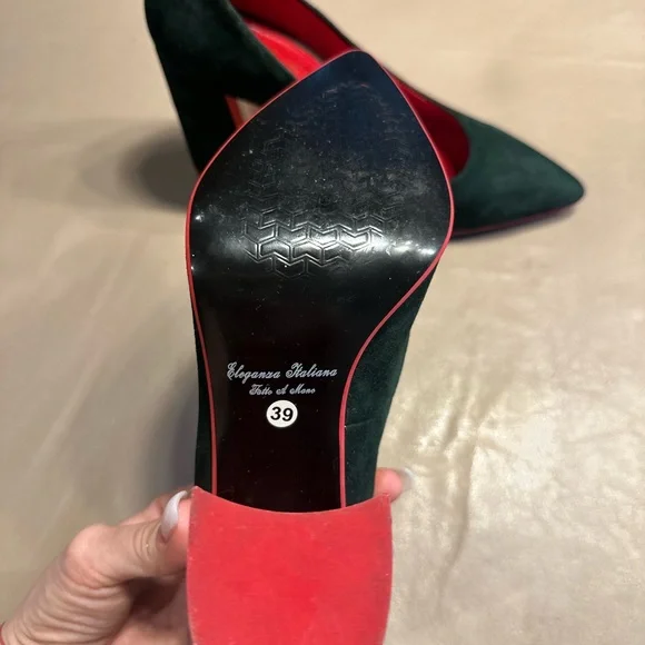 Italy Green and Red leather Women's Pumps - Picture 5 of 8